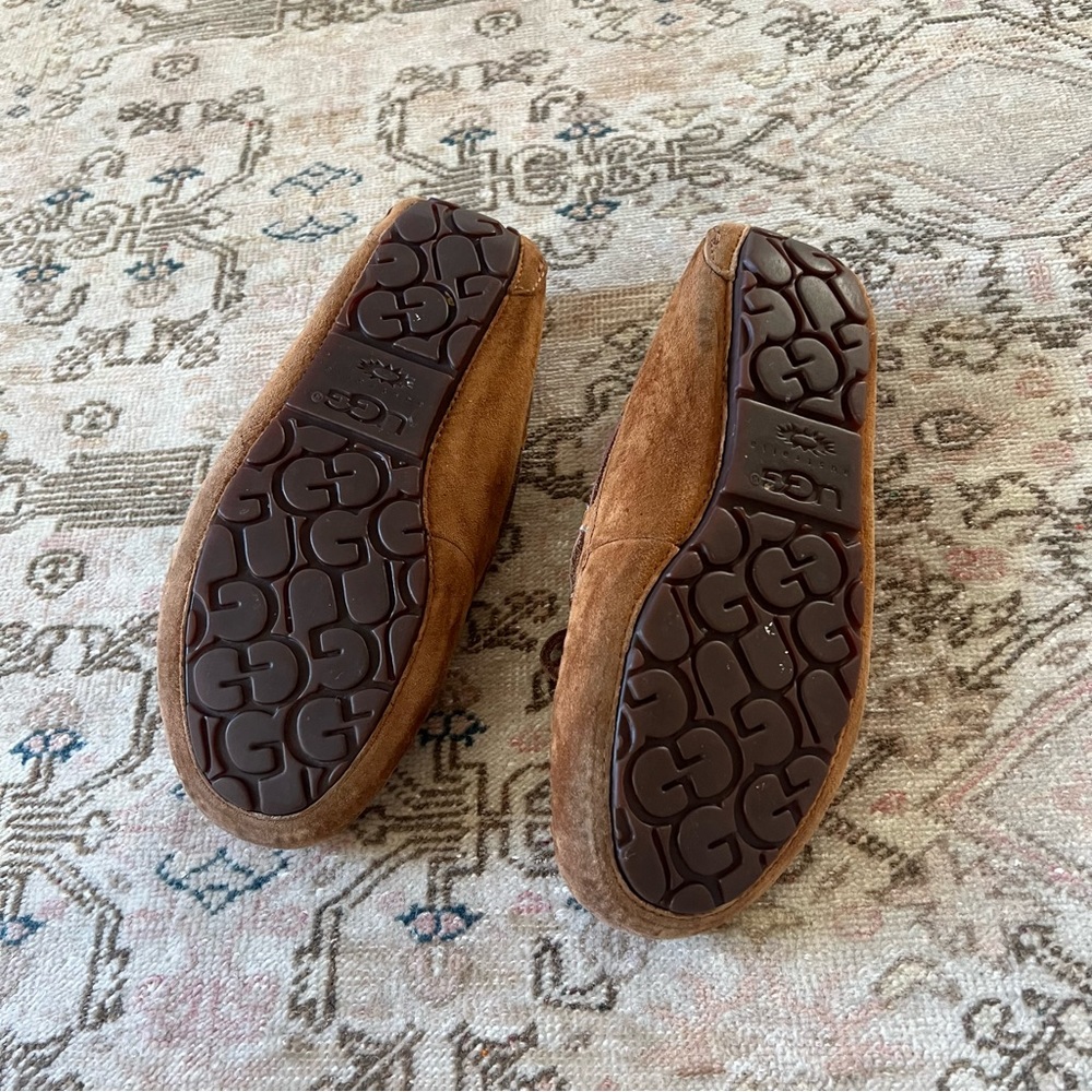 UGG Chestnut Brown Suede Moccasin Slippers with Shearling Lining - Picture 5 of 7